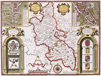 Buckinghamshire, gegraveerd door Jodocus Hondius (1563-1612) uit John Speed